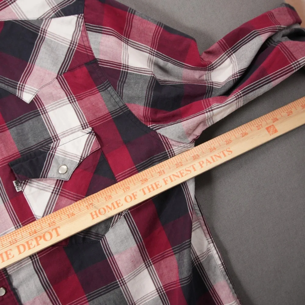 Levi Plaid Pearl Snap Western Cowboy Rodeo Red Black Men Shirt XL Ranch Y2K